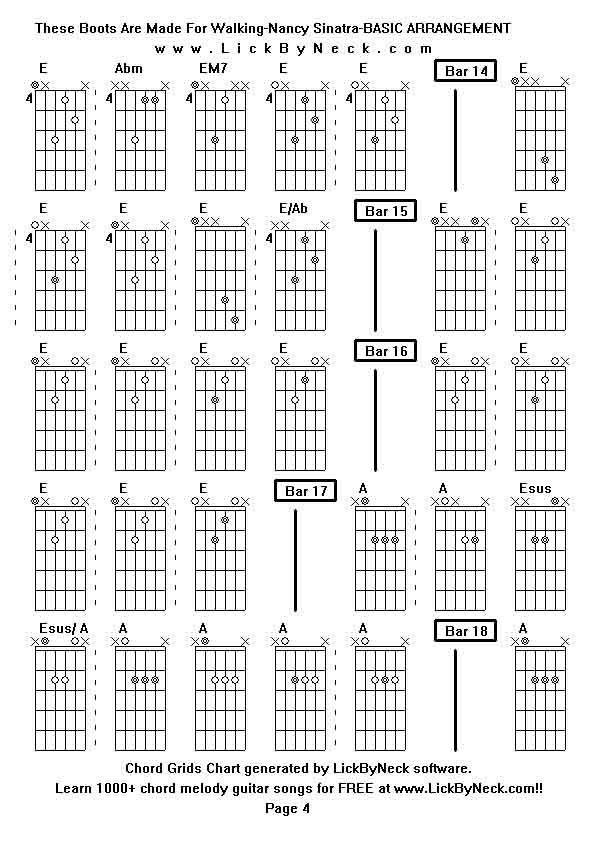 Chord Grids Chart of chord melody fingerstyle guitar song-These Boots Are Made For Walking-Nancy Sinatra-BASIC ARRANGEMENT,generated by LickByNeck software.